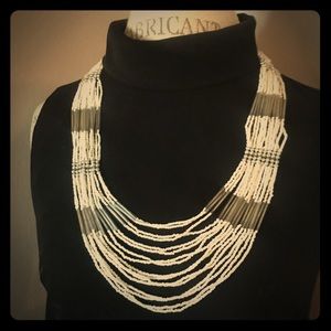 Beaded Necklace Silver with White Beads